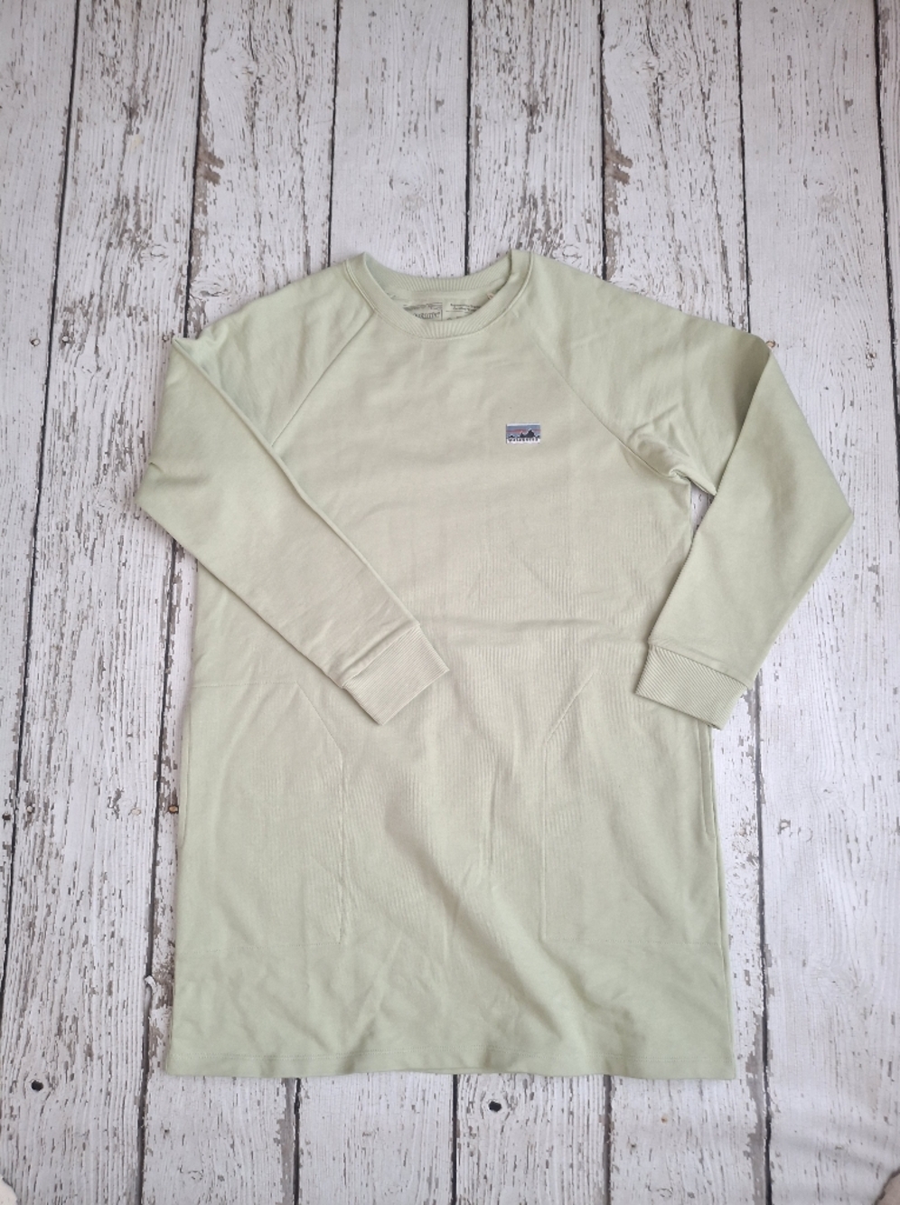 Patagonia Light Green Organic Cotton Knit Sweater Dress Crew Neck Pockets M